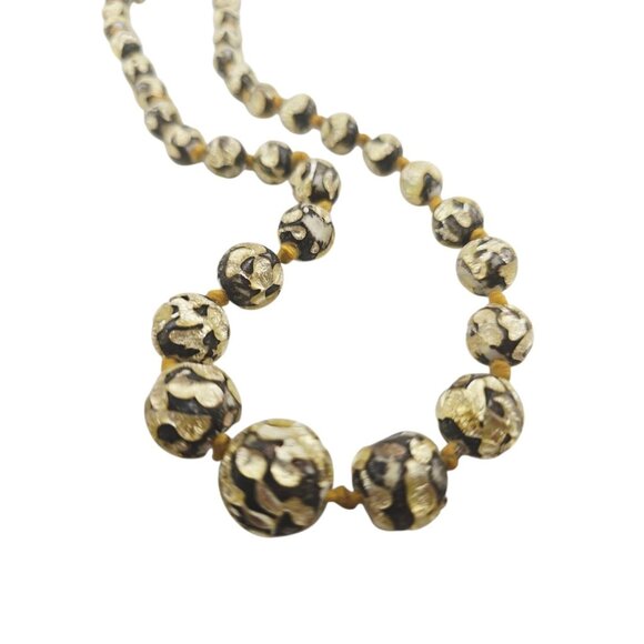 Amazing Art Deco Hand Knotted Dimpled Foil Style Glass Necklace (A8984) - Picture 2 of 4